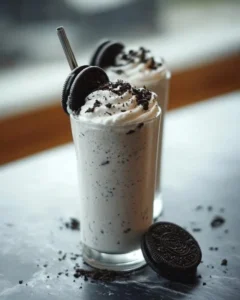 Delicious Oreo Milkshake topped with whipped cream and cookie crumbs