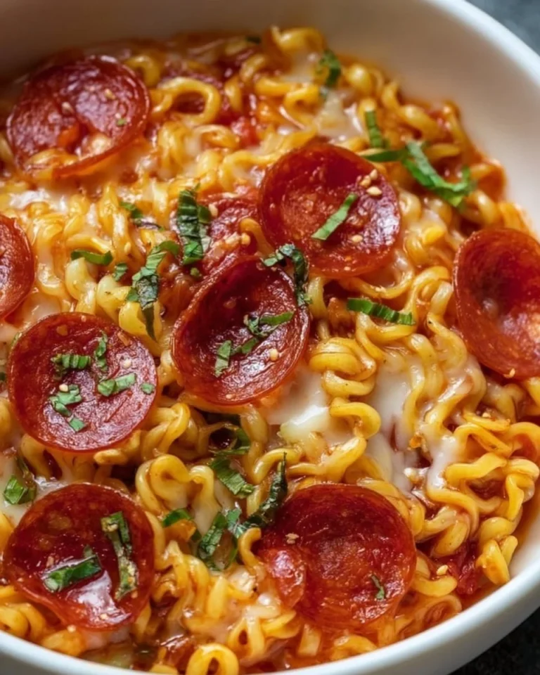 Bowls of Pizza Ramen topped with fresh ingredients and melted cheese