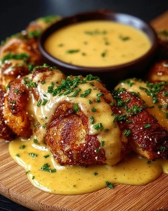 Pretzel Chicken with Mustard-Cheddar Sauce