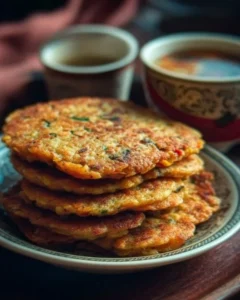 Savory red lentil pancakes served with fresh herbs and toppings