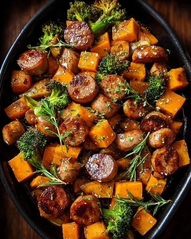 Sheet Pan Sausage and Sweet Potatoes with Honey Garlic Sauce – Cozy, Caramelized & Weeknight-Easy