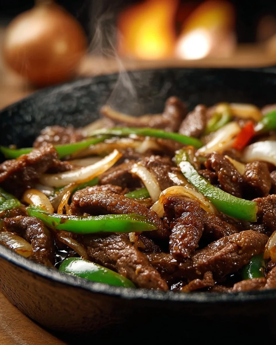 Sizzling Chinese Pepper Steak with Onions