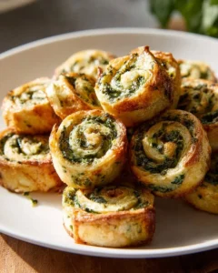 Bite-sized pinwheels filled with creamy spinach dip for a perfect appetizer.