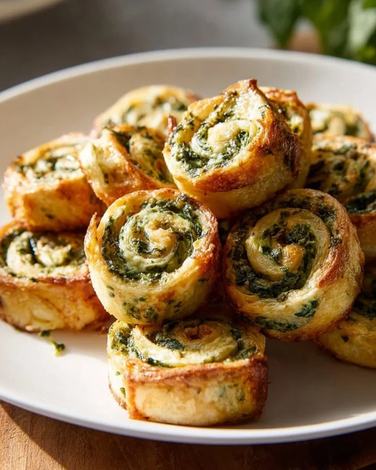 Bite-sized pinwheels filled with creamy spinach dip for a perfect appetizer.