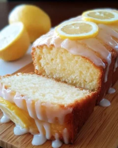 Starbucks Copycat Lemon Loaf slice on a plate with lemon garnish.