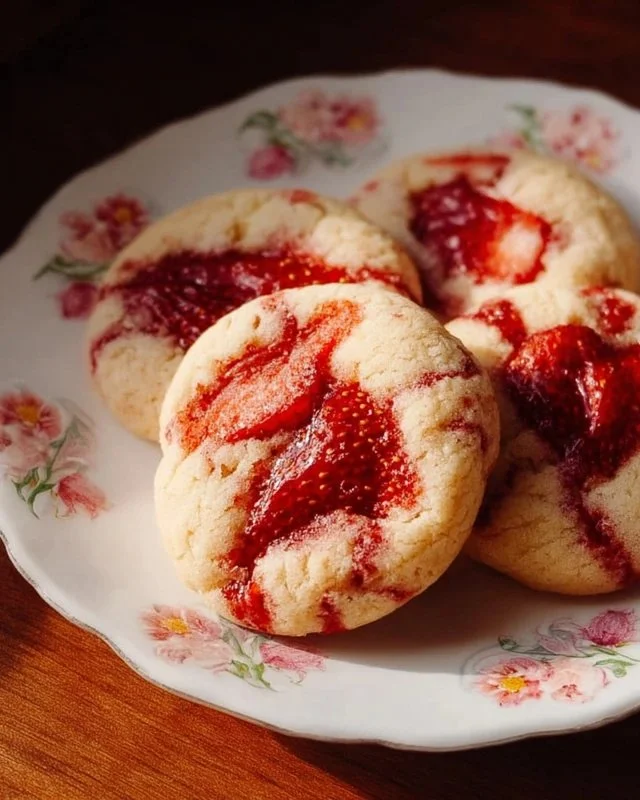 Delicious strawberry cheesecake cookies with a creamy texture and rich frosting