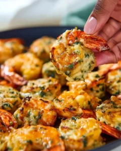 Plate of beautifully prepared stuffed shrimp garnished with herbs