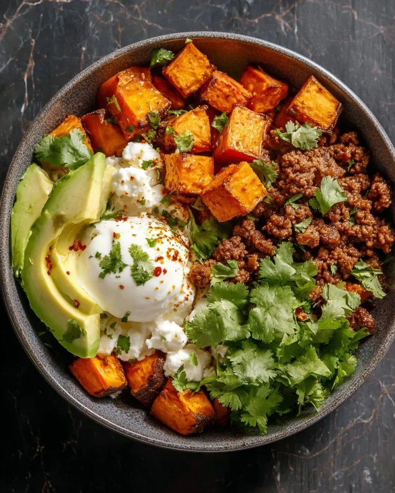 Delicious sweet potato taco bowl with toppings