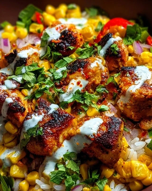 Delicious Tasty Street Corn Chicken Bowl with fresh ingredients and vibrant colors