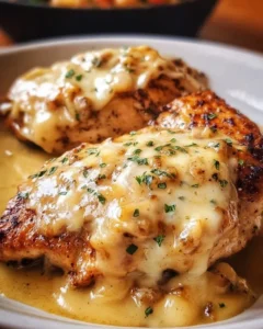 Delicious Texas Roadhouse Smothered Chicken topped with Jack Cheese