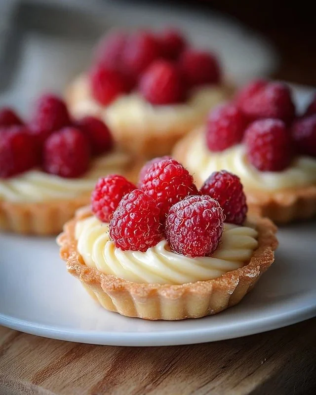 Vanilla Cream Tarts with Fresh Raspberries