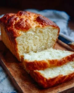 Freshly baked zero carb yogurt bread on a cutting board