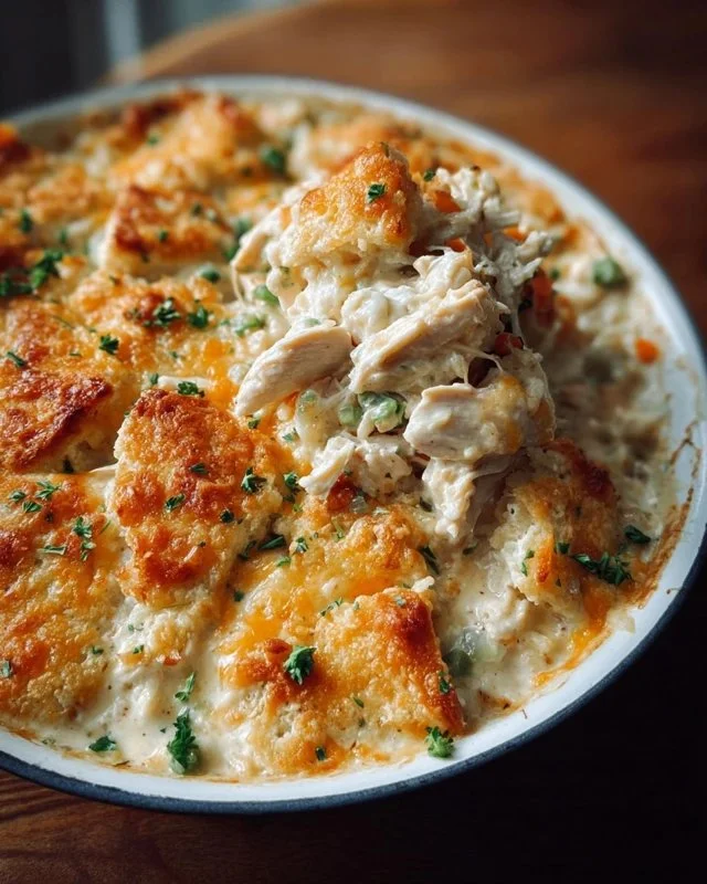 Delicious Million Dollar Chicken Casserole served in a dish