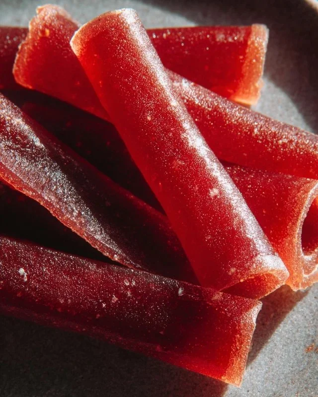 Homemade fruit roll-ups made with three simple ingredients.