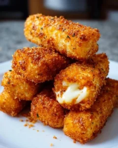 Crispy air fryer mozzarella sticks served with marinara sauce