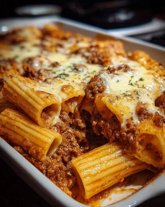 Baked Rigatoni Stuffed with Beef Ragu & Mozzarella