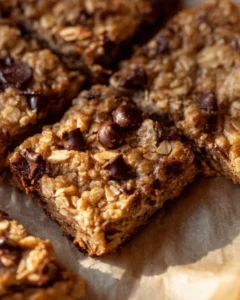 Delicious homemade Banana Oatmeal Bars stacked on a plate.