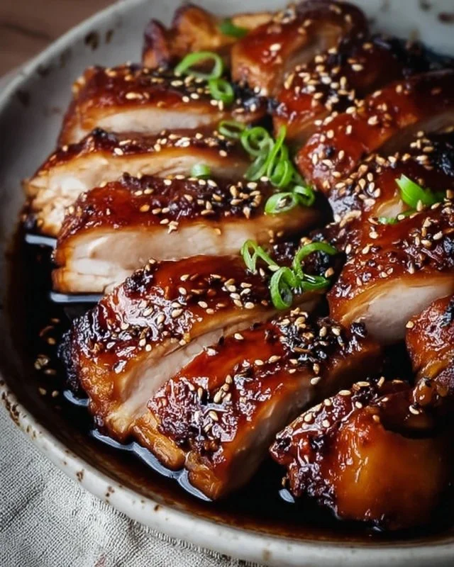 Delicious barbecued pork chicken served on a plate with sides