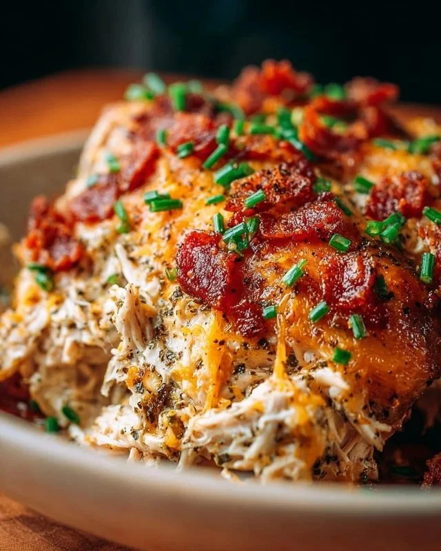 Delicious slow cooker crack chicken served in a bowl with herbs