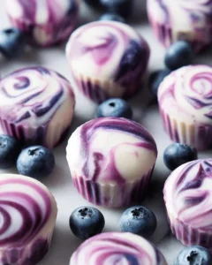 Blueberry swirl yogurt bites made with healthy ingredients and natural flavors.