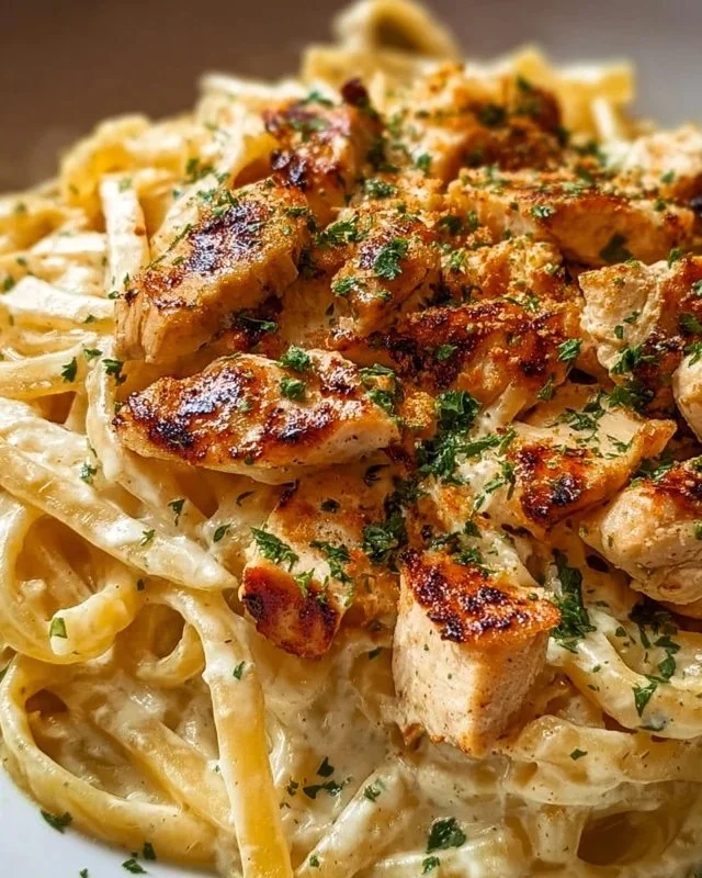 Boursin Chicken Pasta served in a bowl with herbs and parmesan