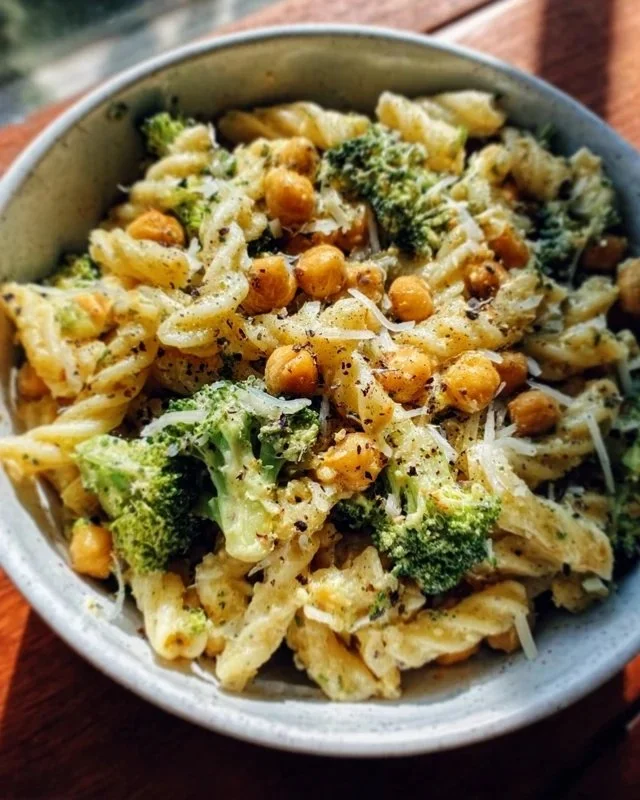 Broccoli Chickpea Pasta with Garlic Olive Oil