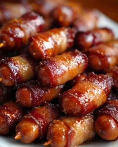 Delicious Brown Sugar Bacon Little Smokies served on a platter for a party