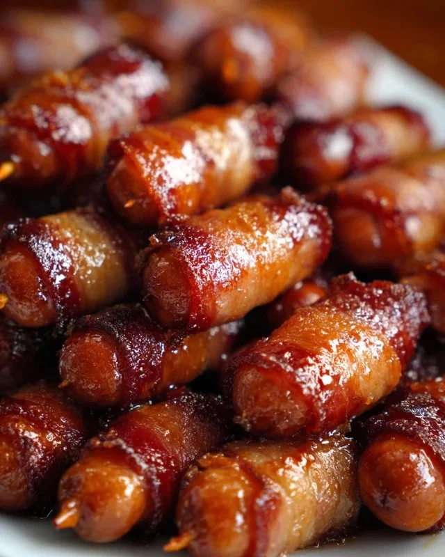 Delicious Brown Sugar Bacon Little Smokies served on a platter for a party
