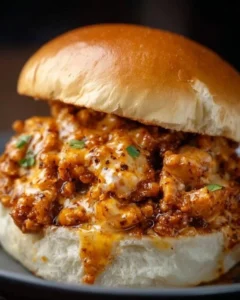 Delicious Cajun Chicken Sloppy Joes served on a bun with toppings.
