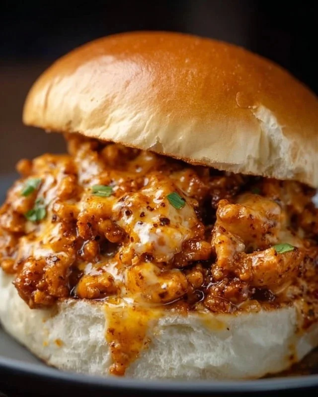 Delicious Cajun Chicken Sloppy Joes served on a bun with toppings.