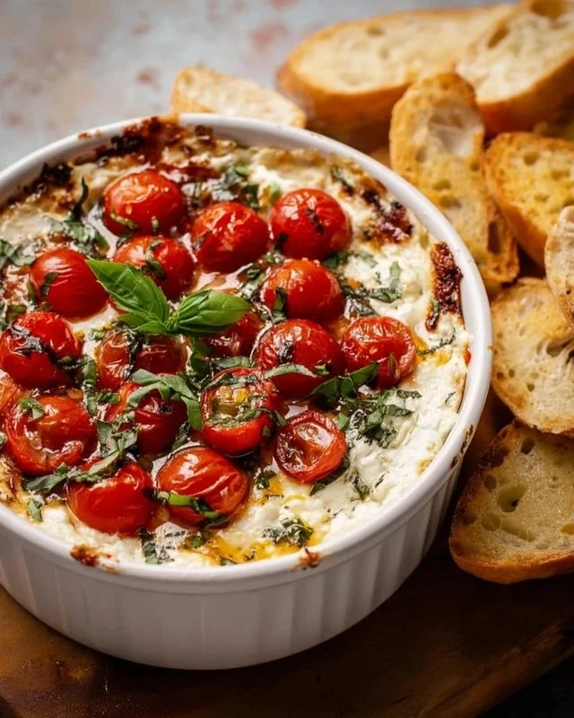 Delicious Caprese Dip served in a bowl with fresh basil and tomatoes