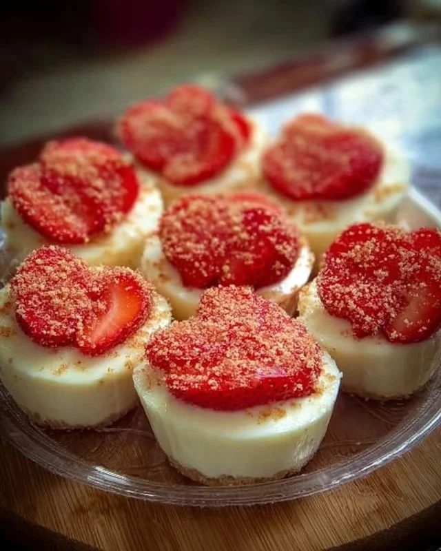 Cheesecake deviled strawberries topped with whipped cream and graham cracker crumbs.