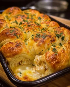 Cheesy Chicken Crescent Bake ready to serve on a plate
