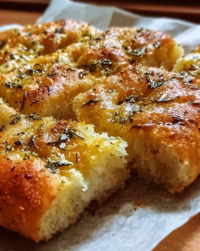 Delicious cheesy focaccia bread fresh out of the oven