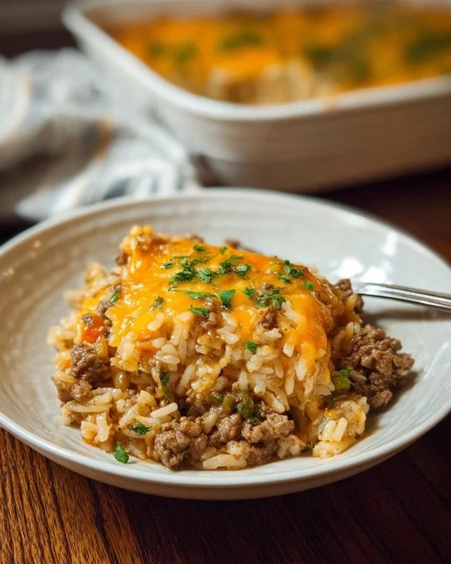 Cheesy Ground Beef and Rice Casserole