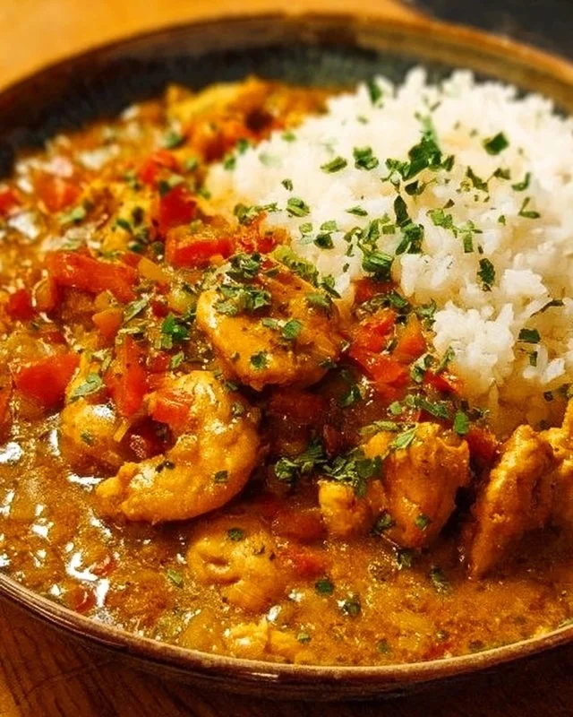 Chicken Étouffée translates to "Chicken Smothered" in English.