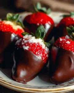 Delicious chocolate covered strawberries arranged on a plate