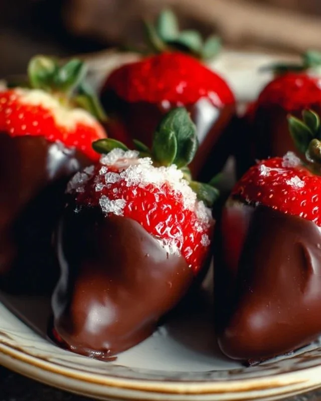 Delicious chocolate covered strawberries arranged on a plate