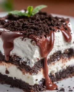 Delicious chocolate lasagna dessert served in a dish