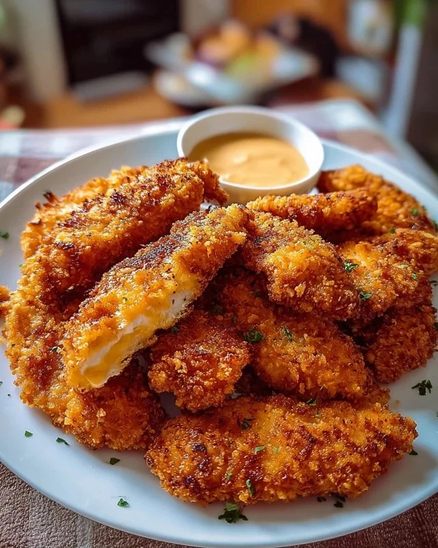 Delicious Crack Chicken Tenders served with dipping sauce