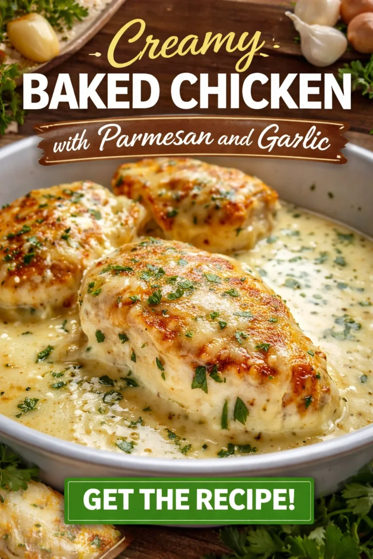 Creamy Baked Chicken with Parmesan and Garlic in a skillet