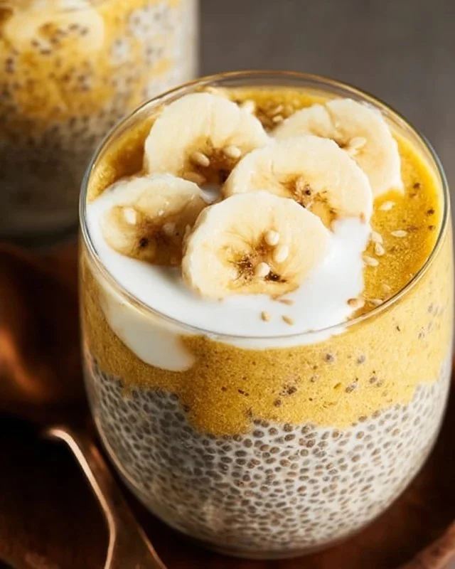 Creamy Banana Chia Pudding topped with banana slices and chia seeds
