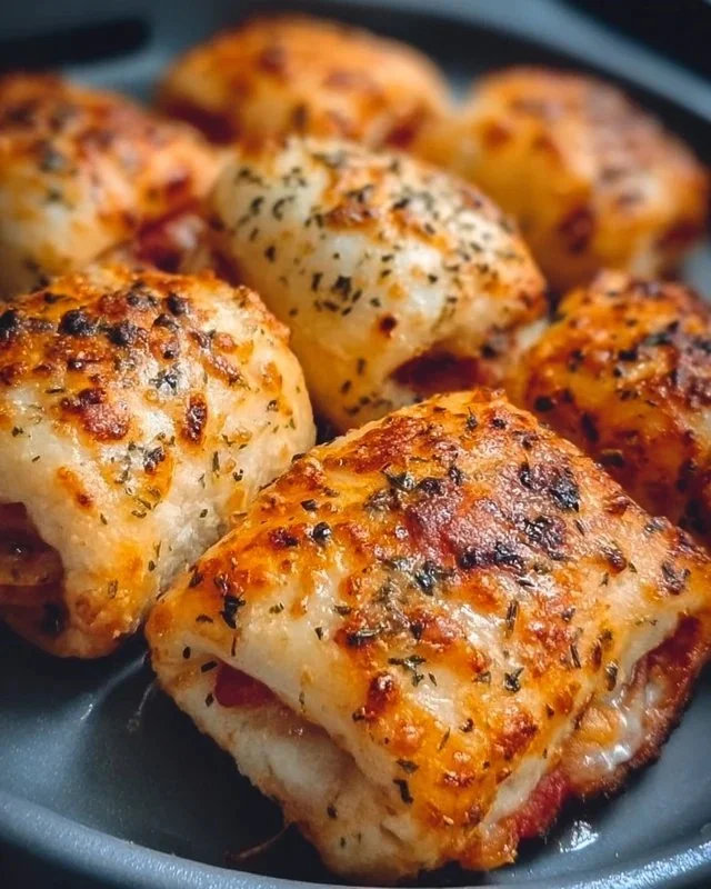 Crispy air fryer pizza rolls ready for serving