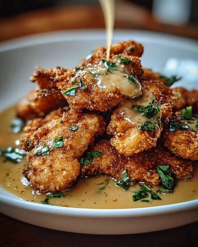 Crispy Parmesan Chicken with a Rich Garlic Sauce - Easy Dinner Idea