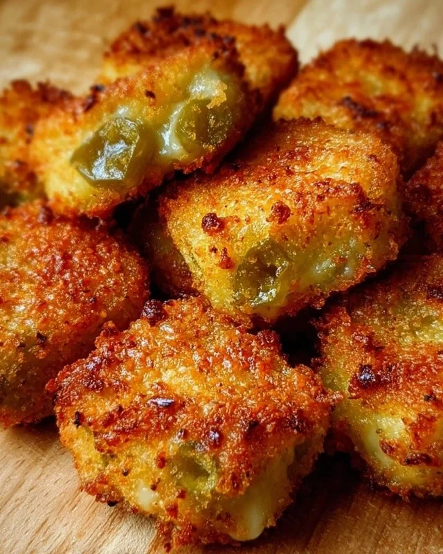 Plate of crispy pickle cheese bites served with dipping sauce