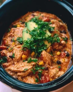Crock Pot Fiesta Chicken dish served in a bowl with colorful ingredients