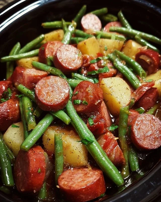 Crockpot Kielbasa and Green Beans