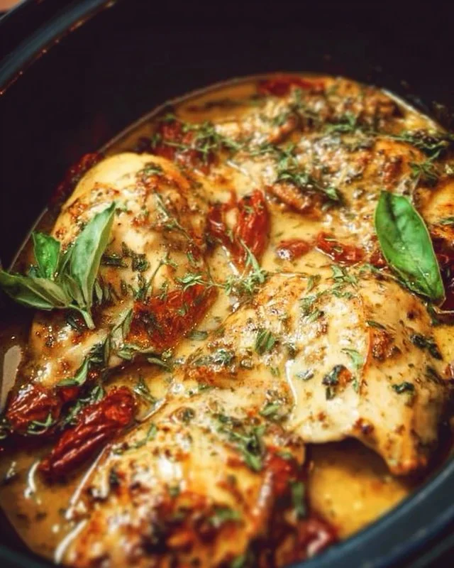 Crockpot Marry Me Chicken dish with creamy sauce and herbs
