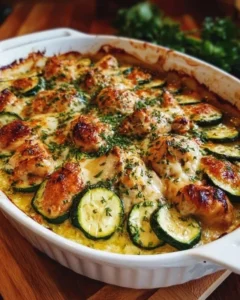 Delicious easy chicken zucchini bake fresh out of the oven