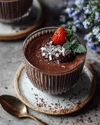 Delicious bowl of easy chocolate pudding topped with whipped cream